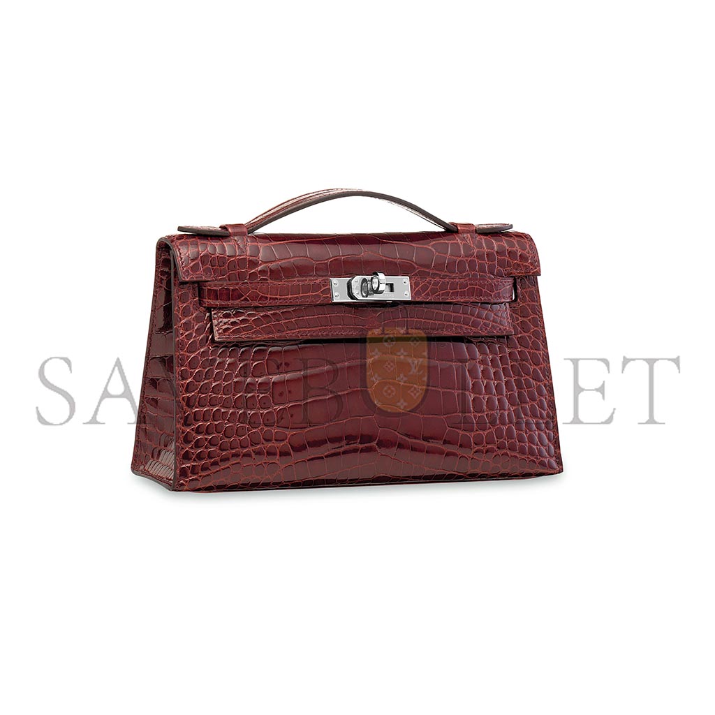 HERMÈS MASTER A SHINY ALLIGATOR KELLY POCHETTE WITH PALLADIUM HARDWARE (22*14*7cm) 